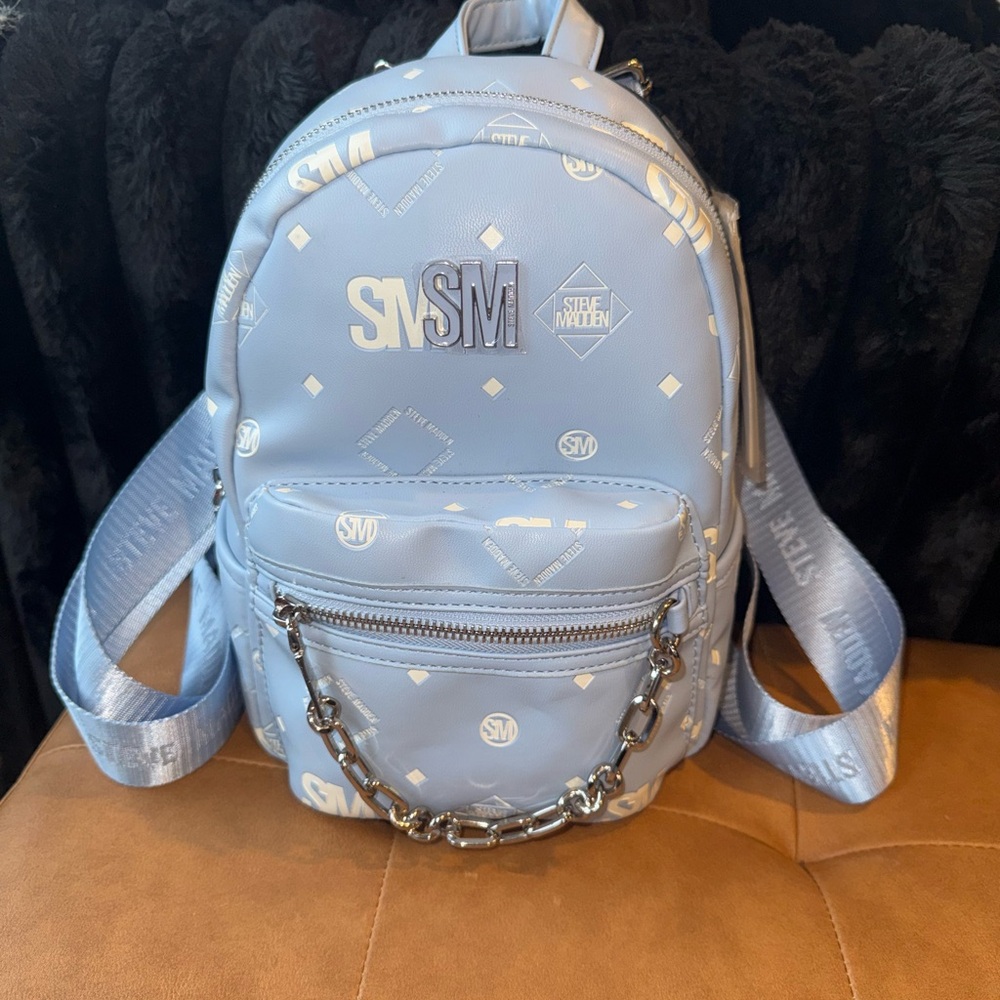 Steve Madden Light Blue Logo Backpack